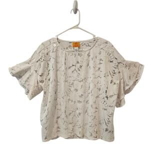 Ruby Rd. Petite White Lace Overlay Short Sleeve Over Tank Top Tunic PXL
